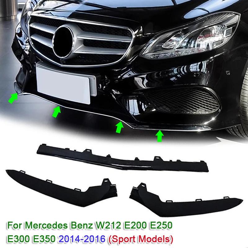 3pcs/set Car Front Bumper Lip Spoiler Splitters for Mercedes Benz W212 E200 E250 E300 E350 2014-2016 (Sport Models)