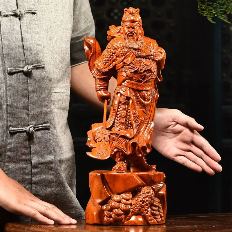 

Rosewood carving, God of Fortune Guan Gong ornament, solid wood statue of Guan Yu, lucky offering, opening gifts for friends