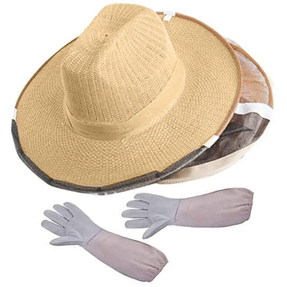 Professional Beekeeping Hat and Gloves Set – Durable, Easy-On/Off, Flexible & Neck-Shoulder Protection