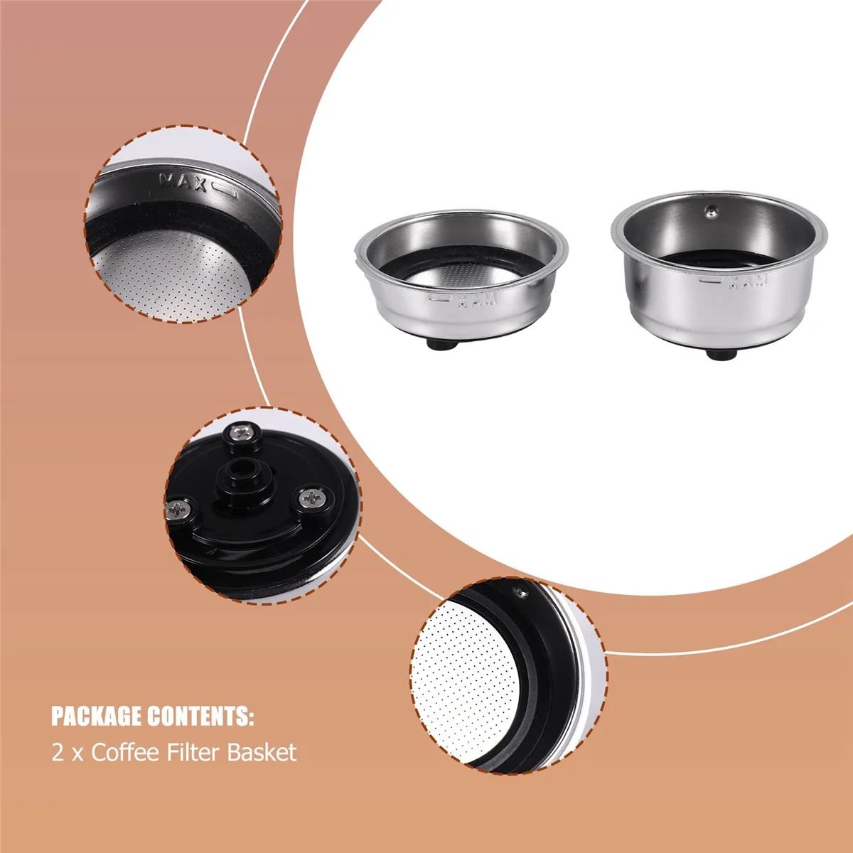 Friendly Detachable Stainless Steel Coffee Filter Basket Strainer Coffee Machine Accessories for Home Office(2 Pack)