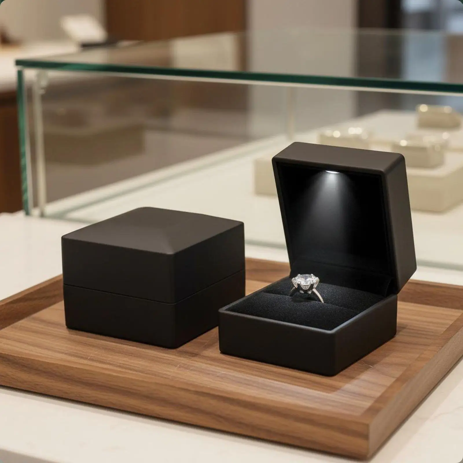 Decorative LED Light Ring Storage Case Jewelry Organizer Box for Custom Display Gift Giving