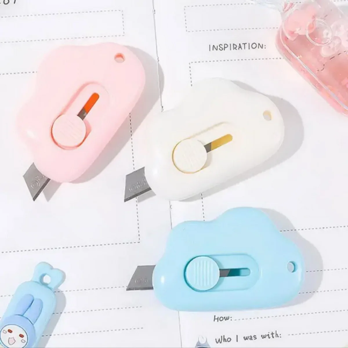 Creative Cloud Art Knife Three-Color Optional Stationery Tape Cutter Cute Cartoon Box Paper Cutter