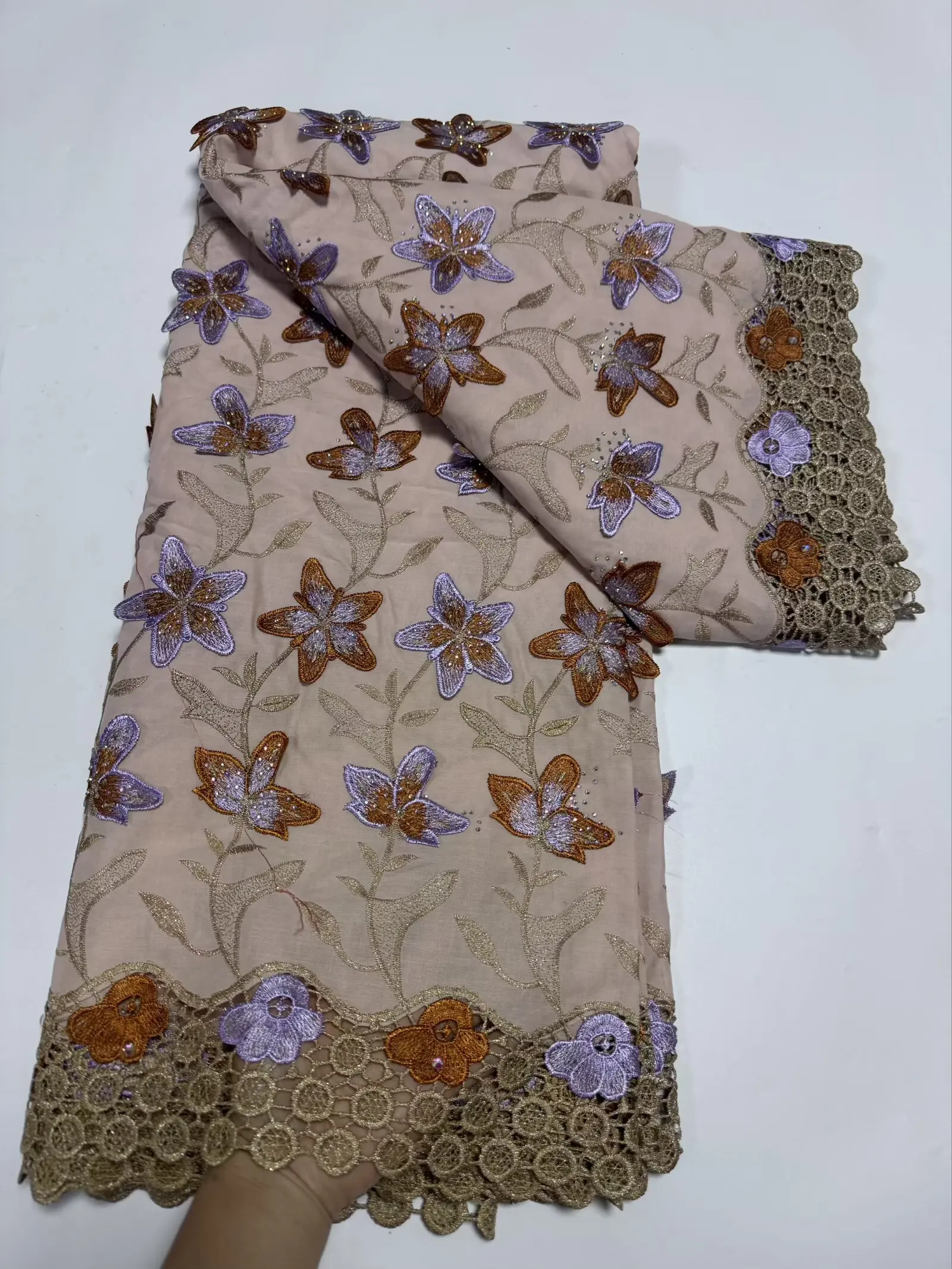 

Элитное африканское хлопковое кружево с 3D-стразами, швейцарский вуаль-кружевной материал 2026 года, высокое качество для свадебных платьев