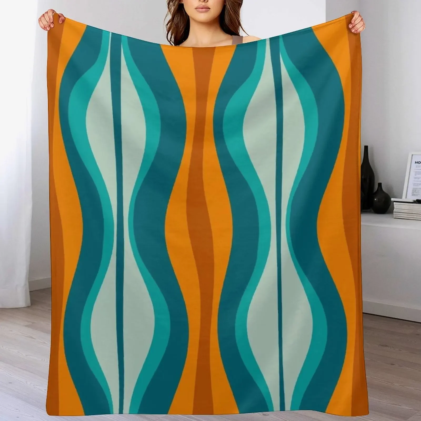 Hourglass Abstract Midcentury Modern Pattern in Orange, Rust, Aqua, Turquoise, and Teal Throw Blanket Housewarming gift blanket