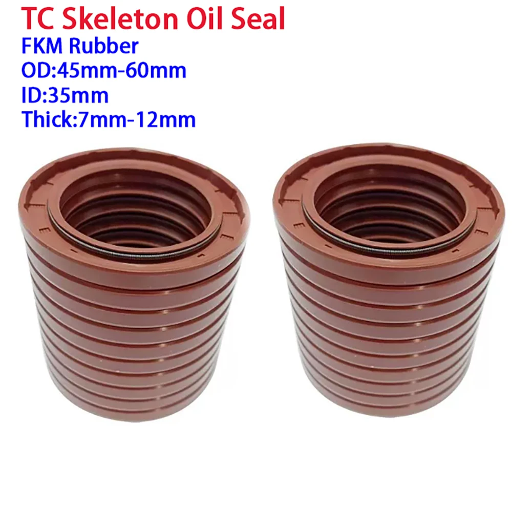 TC Skeleton Oil Seal Brown FKM Rubber Oil Seal High-Temperature Wear-Resistant Sealing Ring ID 35mm OD 45-60mm Thick 7mm-12mm