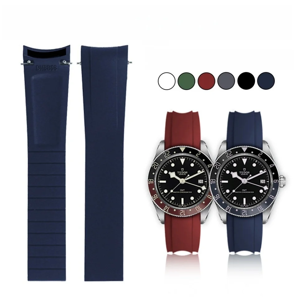 Fit For Tudor Black Bay 58 BB58 20mm CTS FKM Rubber Strap Curved End Design With Deployment Clasp Watch Band