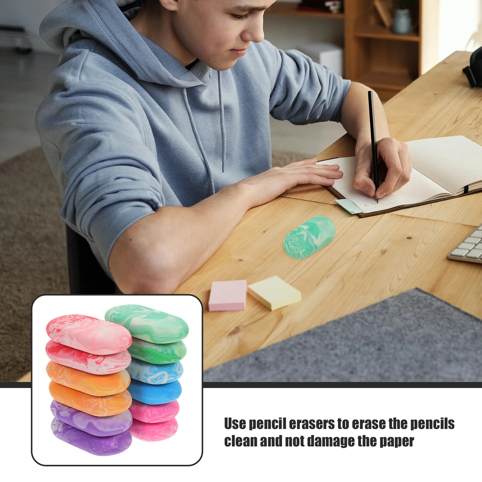 12 Pcs Marble Pattern Erasers Cute Small Portable Drawing Office Pupils Smooth Non Damage Paper Sketch Bulk Gift