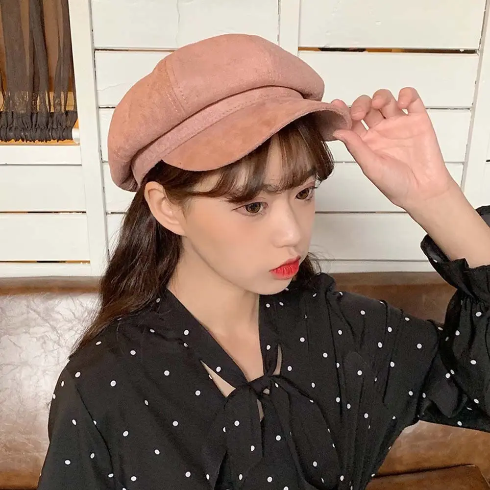 Drawstring Solid Color Black Red Adjustable Khaki Coffee Metal Buckle Round Suede Brim Brim Beret Korean Style Hat Women Berets