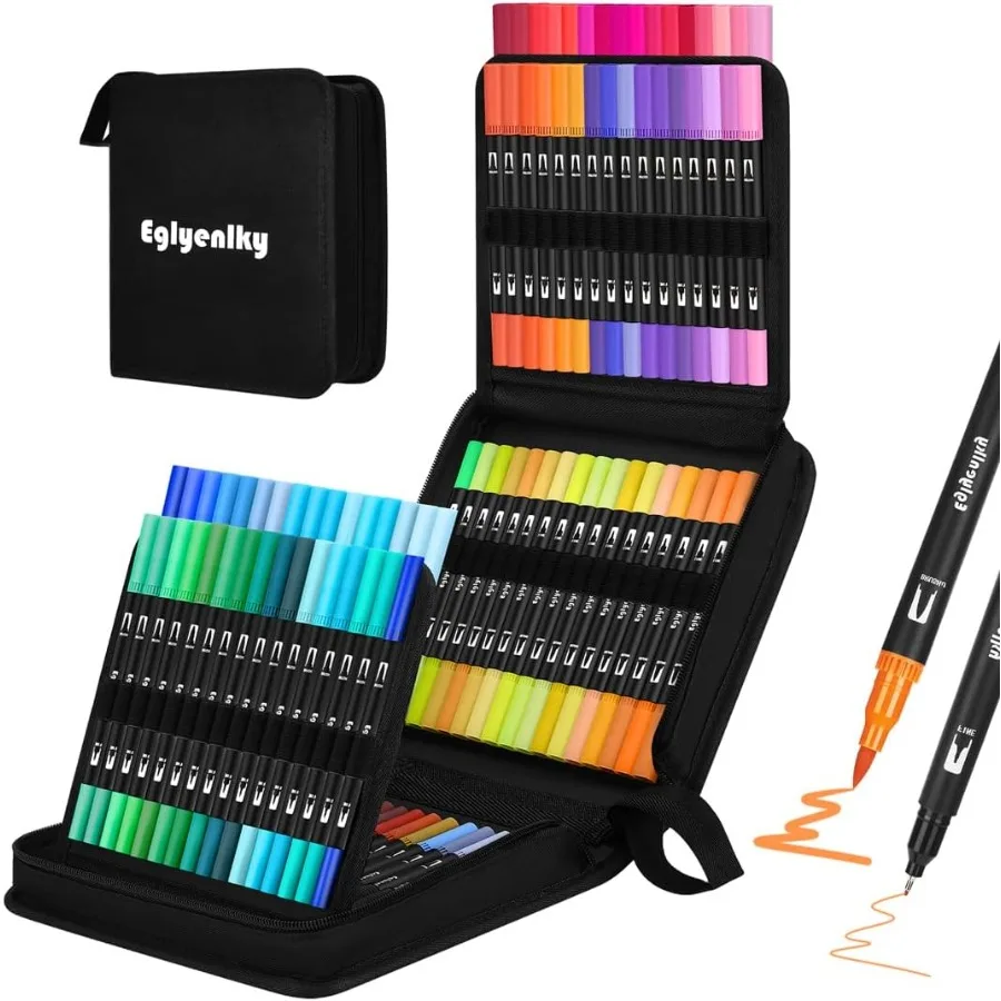 أقلام تحديد ذات فرشاة مزدوجة للكبار وكتب التلوين 100 لون نابض بالحياة مع نقطة دقيقة وتصميم طرف الفرشاة مثالي للتفصيل #2