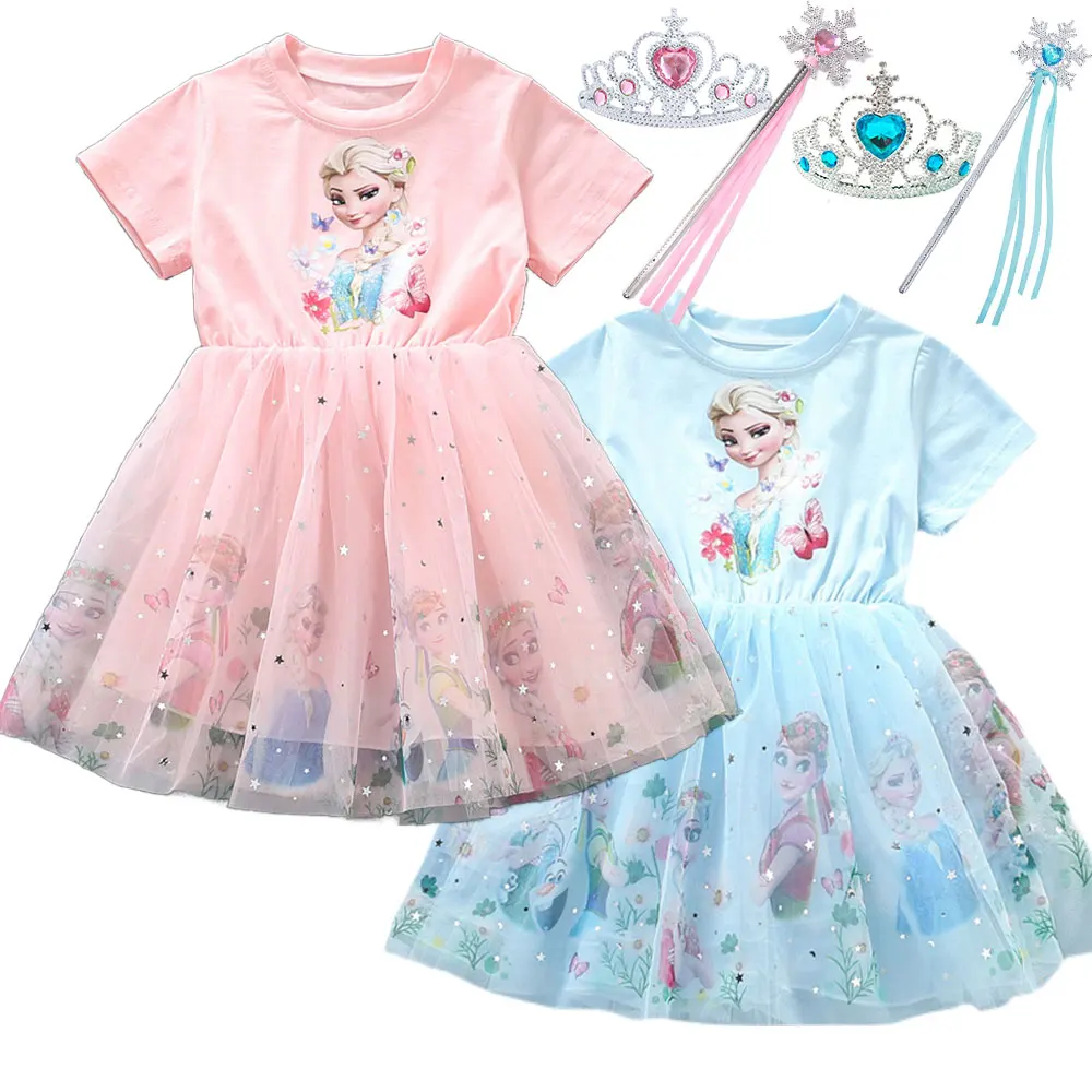 Vestido de Elsa para niñas pequeñas, ropa informal con estampado de Frozen de Disney, 2, 4, 6 y 8 años, ropa de verano