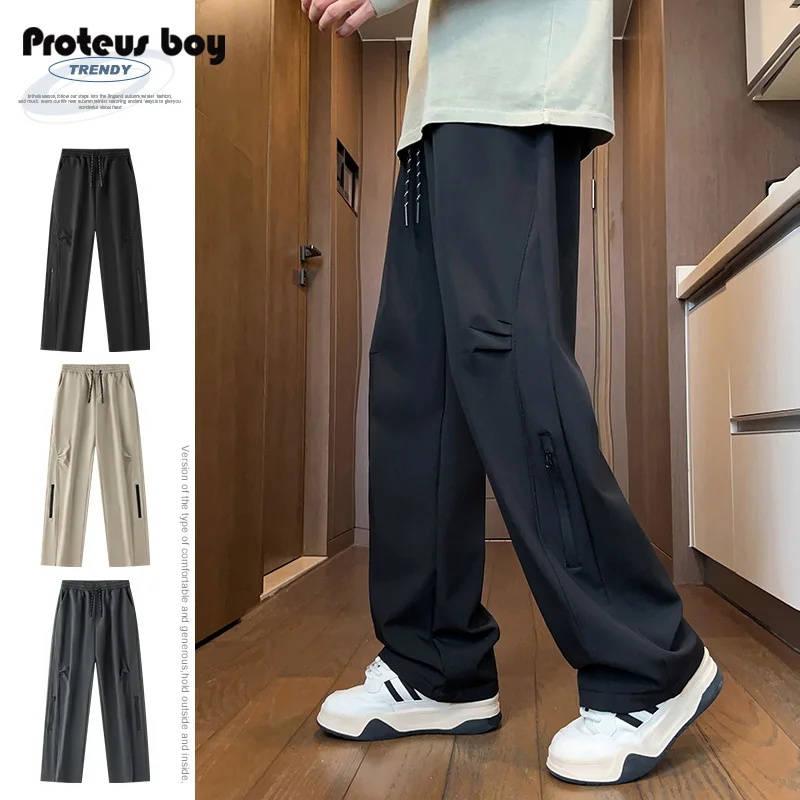 

ProteusBoy American Sle Outdoor Waterproof Zipper Casual Straight Leg Dstring Tactical Pants Youth Faion Leisure Trousers