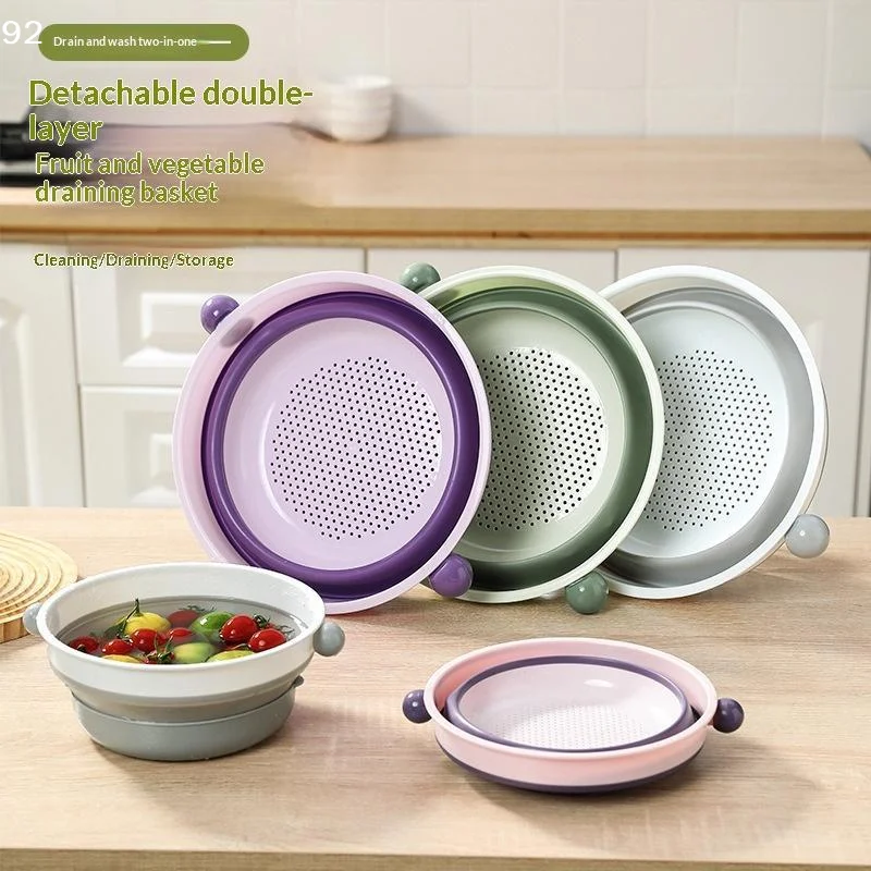 Double Layer Collapsible Colander 2 In 1 Drain Wash BPA Free For Kitchen Wash Fruits Veggies PastaCentury House