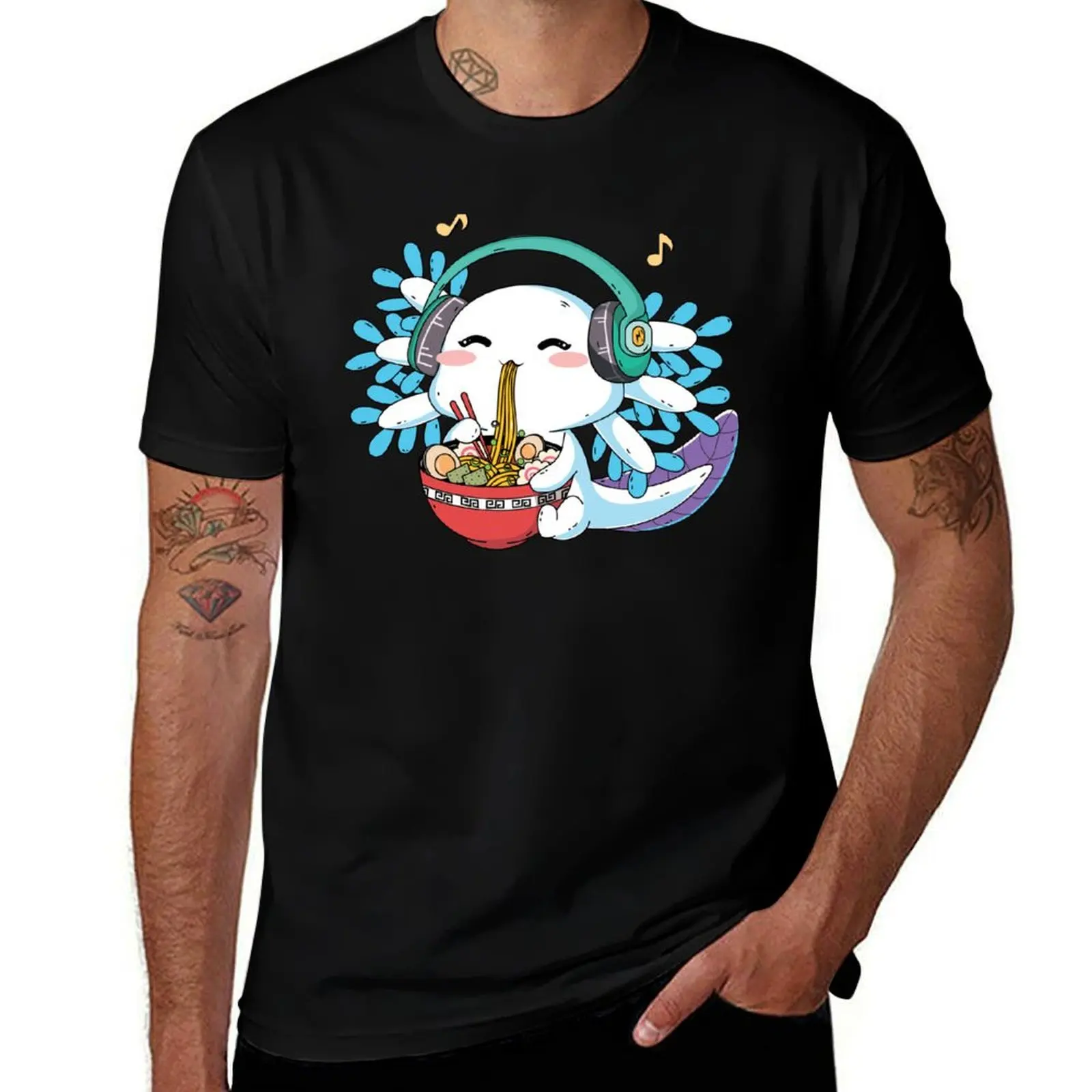 Ramen Axolotl T-Shirt Aesthetic clothing blue archive plus size tops graphic shirts mens designer t shirt