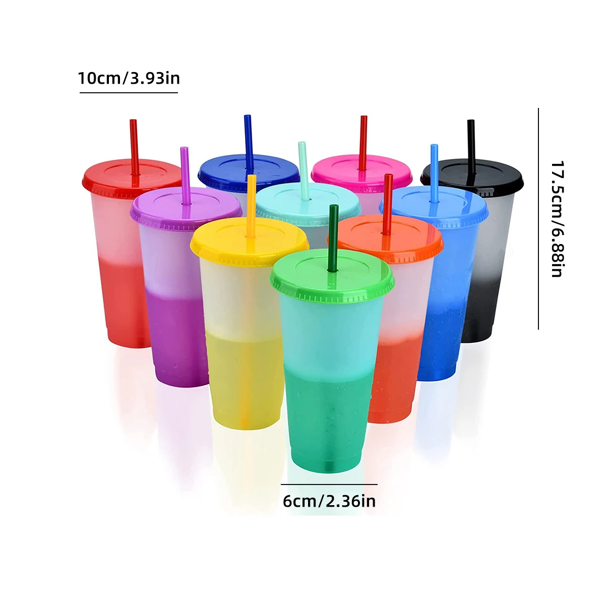 Pack of 10 Reusable Plastic Cups with Lids and Straws 710ml Color Changing Cups Color Changing Party Cups Reusable Travel Mugs