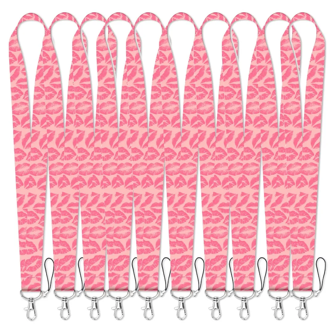 

Wholesale 10pcs Lip Print Lanyards Bulk Neck Strap For Card Badge Gym Keychain Key Holder DIY Hanging Rope Phone Accessories