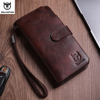 BULLCAPTAIN Men Long Wallet Clutch Bag Credit Card Holder Purses Carteras Billetera Hombre Leather Money Portfe Carte