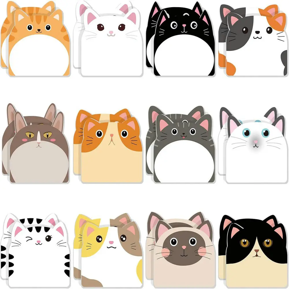 

НОВЫЙ 12 шт. липкая бумага для заметок с героями мультфильмов, милые кошки, съемные самоклеящиеся липкие заметки, 30 листов, квадратный блокнот для офиса и школы