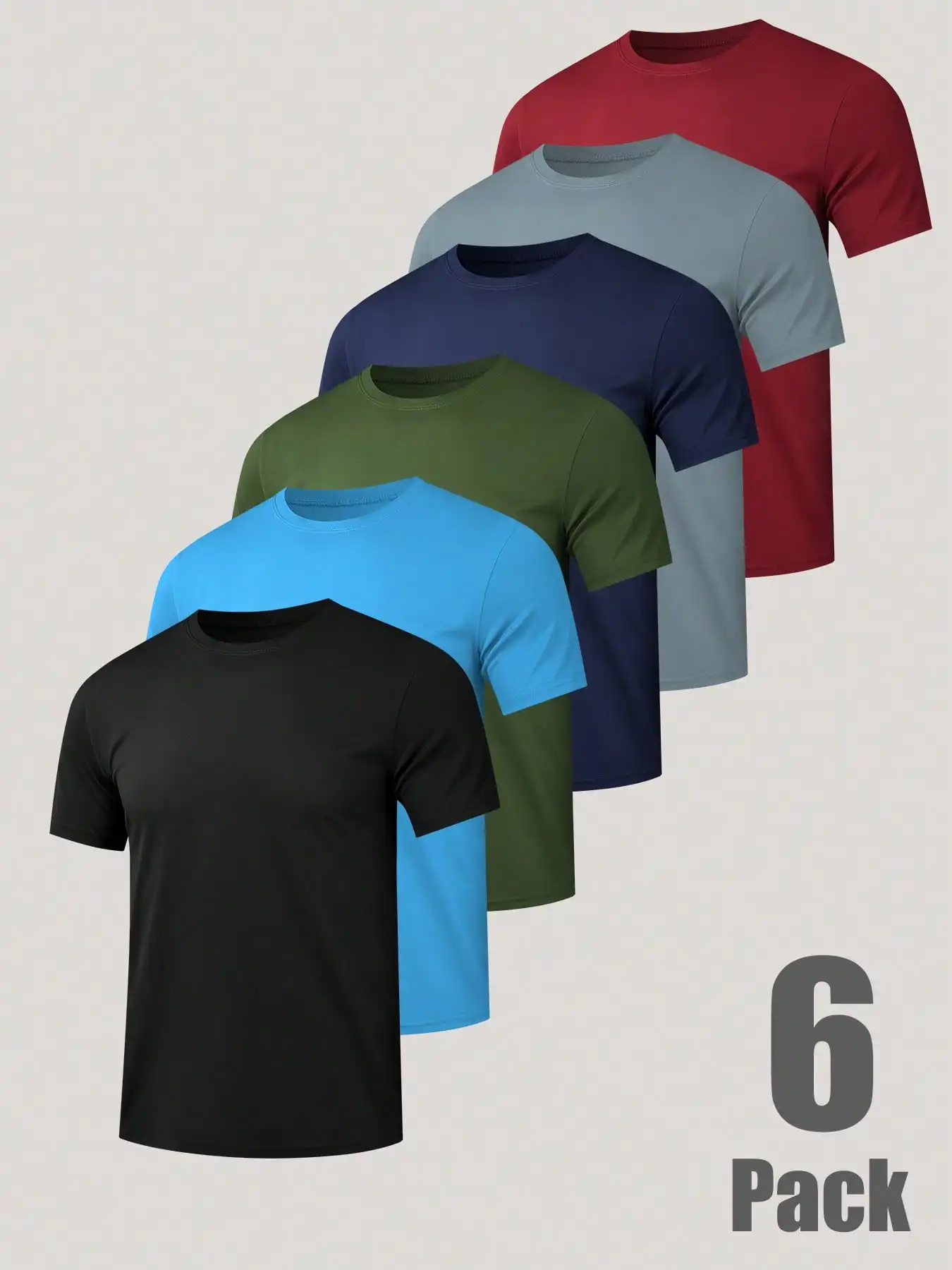 

6Pcs Men Solid Quick Dry Breathable Short Sleeve Tees Lightweight Summer Tops Ideal For Fitness Running Climbing Daily Work Casual Outdoor Sports Travel Holiday Easy Match Pants Shorts As Practical Daily Outfit Gift