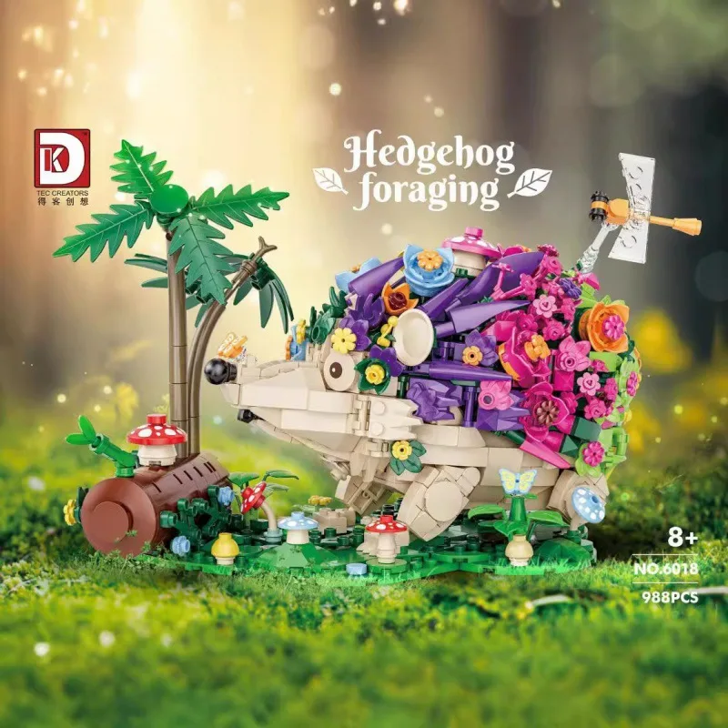 IN STOCK DK6018 MOC Creativity Flowers Foraging Hedgehog Animal Building Blocks Bricks Children's Toys Christmas Gift Set