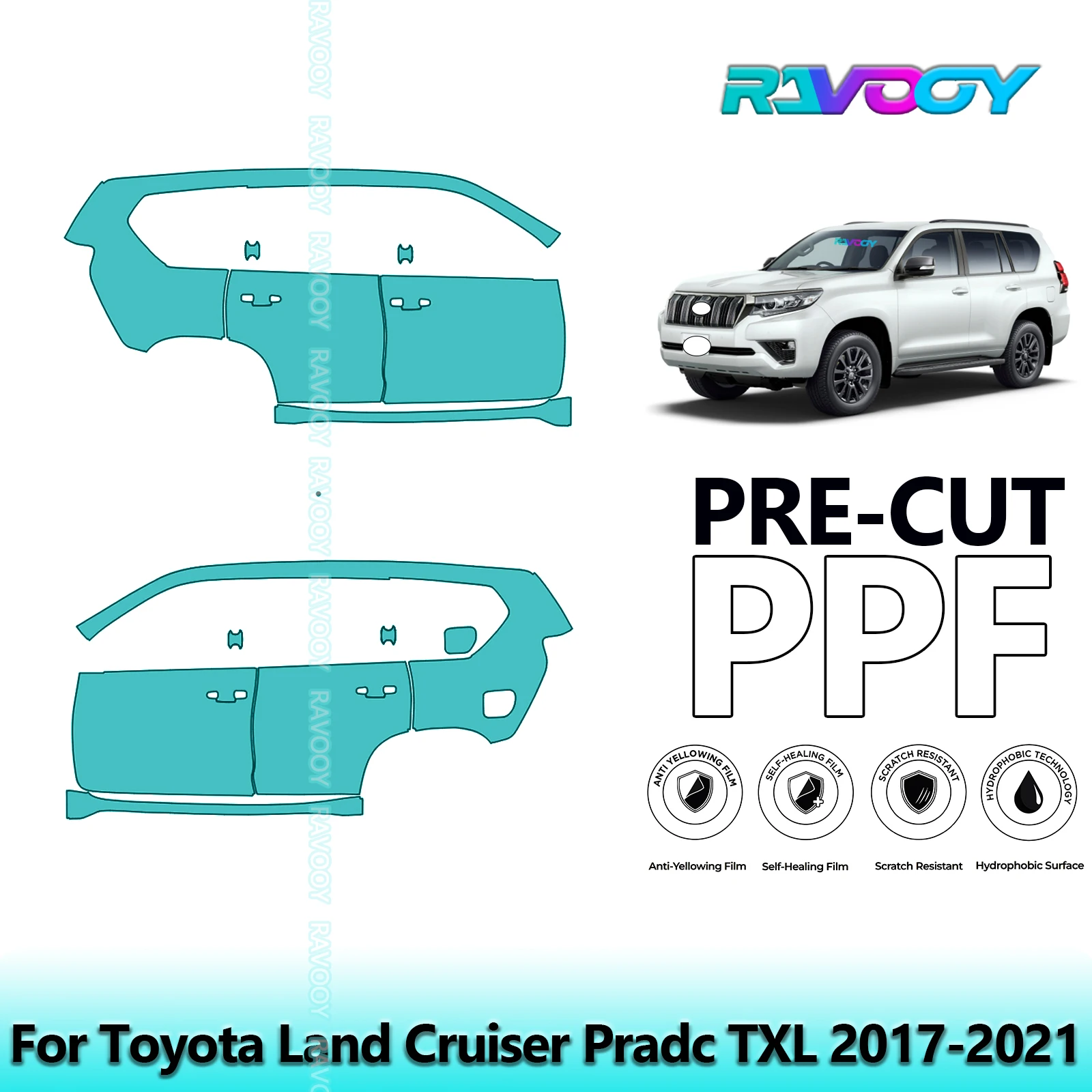 

For Toyota Land Cruiser Pradc TXL 2017-2021 8.5mil Clear Matte Pre-Cut PPF Door & A/B Pillar Kit TPU Paint Protection Film Set