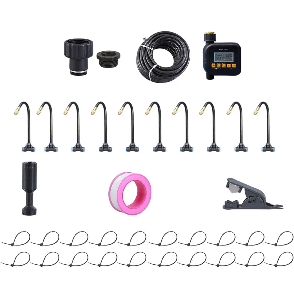 8mm PE Tubing Irrigation Kit with Adjustable 20cm Spray Nozzles and Quick Connect Fittings for Garden Plant Care