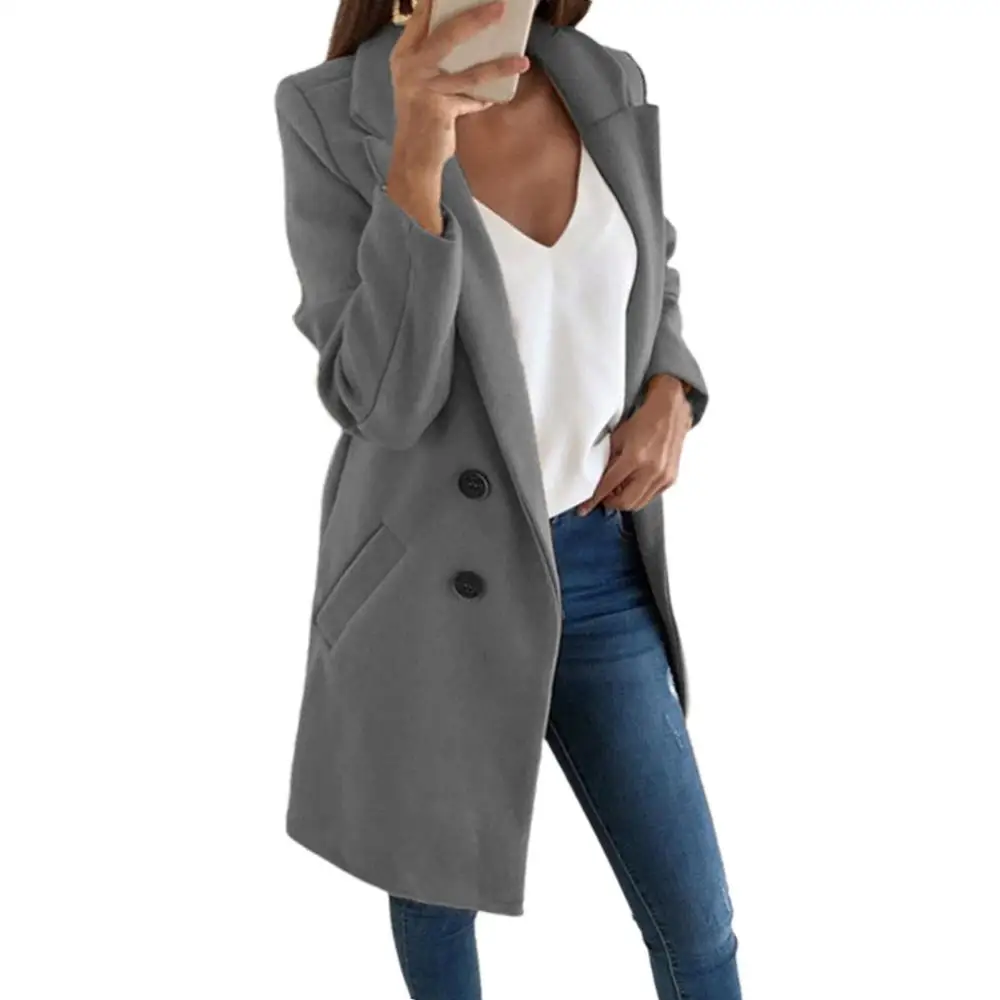 Jacket Autumn Winter Coat Long Open Front Casual Women Solid Color Warm Lapel Coat