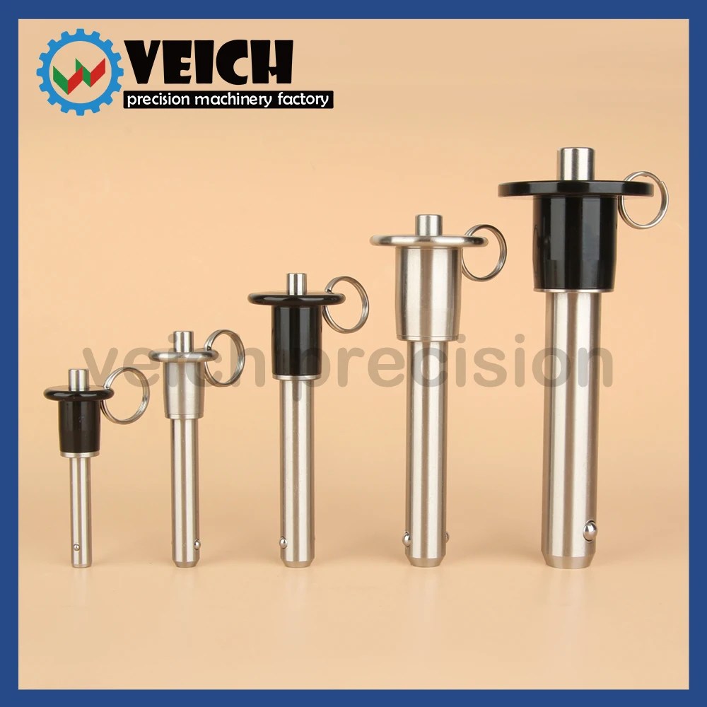 VCN110 16/20/25mm Stainless Steel Black/Silver Press Button Spring Loaded Ball Lock Pin Quick Release Pin With Ring For Fastener