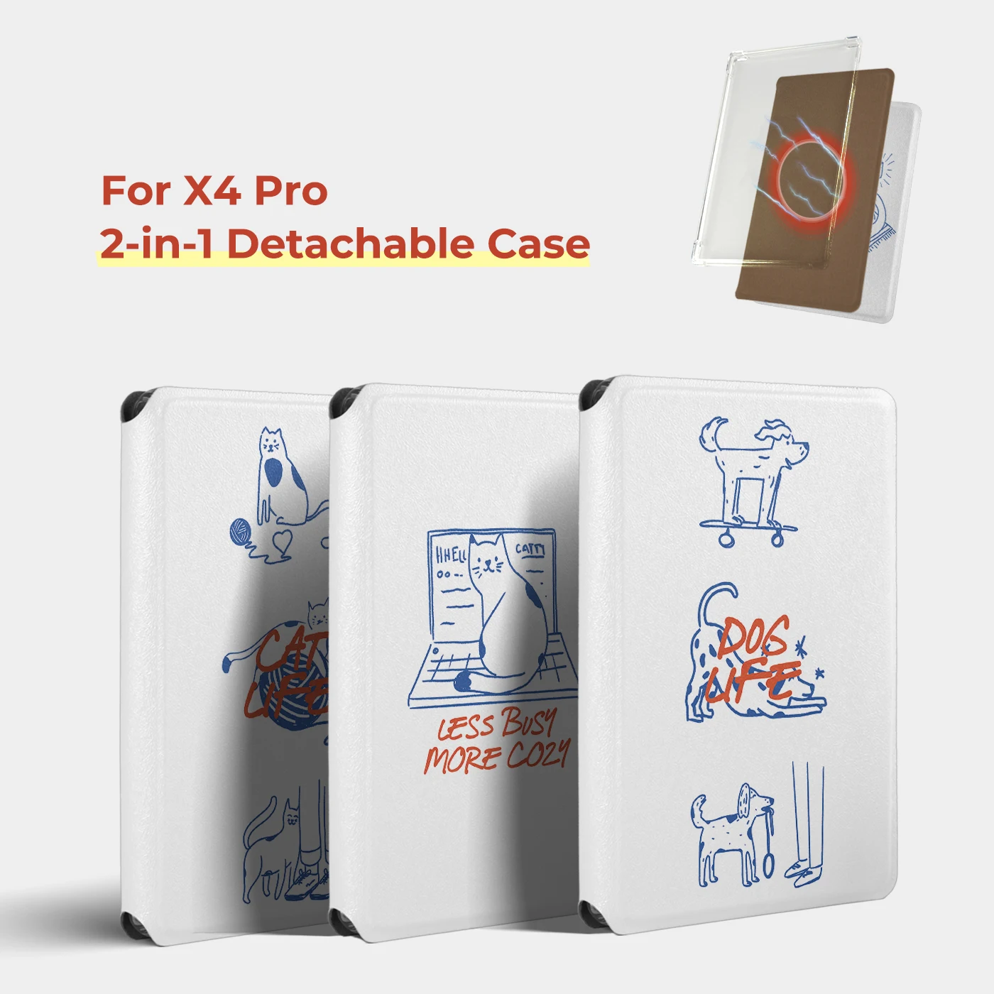 Twosheep Line Art Cat Dog Case suit for XTEINK X4 Pro XTEINK X4Pro Detachable Magnetic Clear TPU Shell Slim Protective Cover