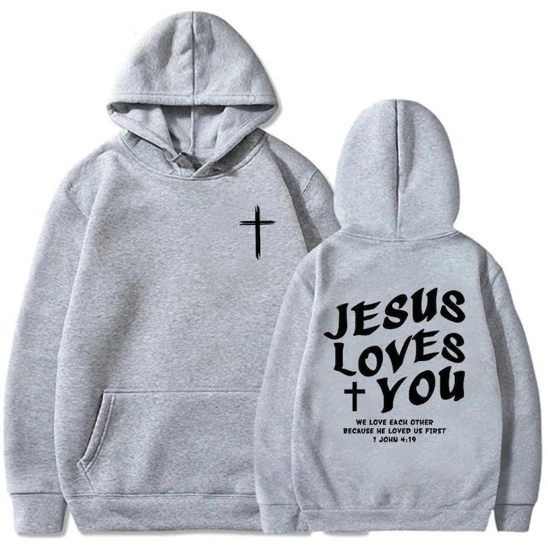 Jesus Love's You Christian Bible Verse Hoodies Faith Sweatshirt Religious Scripture Hoodie Church Gift