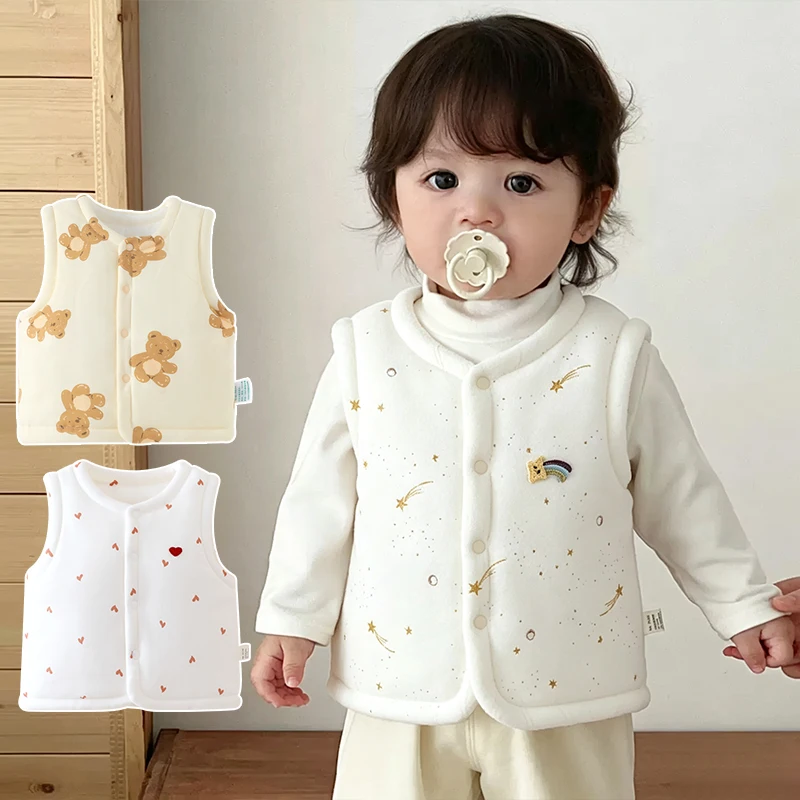 3M-3T Baby Cotton Padded Vest, Winter Thick Warm Sleeveless Coat, Unisex Soft Outerwear for Toddler Boys Girls