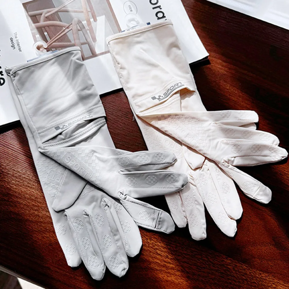 Guanti per protezione solare da donna in seta di ghiaccio Anti-UV antiscivolo Protezione solare Guanti da equitazione Touch Screen Guanti da guida estivi traspiranti Uomo