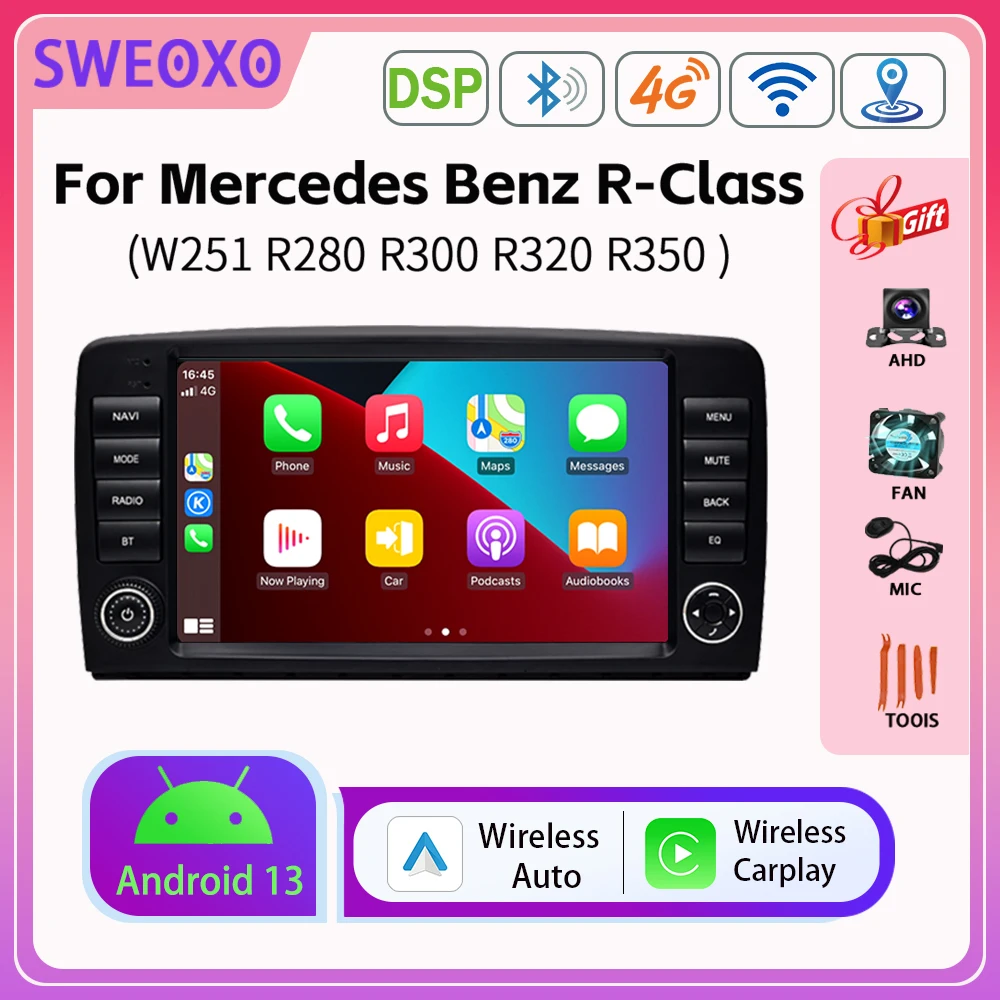 لمرسيدس بنز R-Class (W251 R280 R300 R320 R350) أندرويد 13 راديو السيارة Carplay أندرويد مشغل فيديو الوسائط المتعددة التلقائي