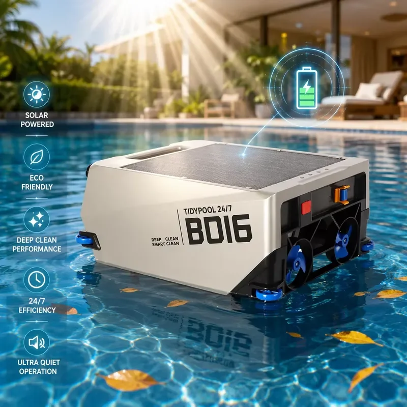 STROVAN B016 Solar Pool Skimmer Robot Dual Power Fast Charging System Remote Control Surface Cleaner for Residential Pools