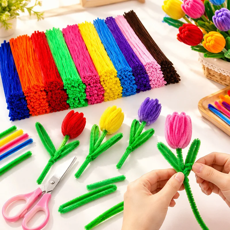 48/118/198PCS Chenille Stems Pipe Cleaners Assorted Colors Fuzzy Bendable Twist Sticks DIY Craft Art Supplies Floral Wreath ZYF