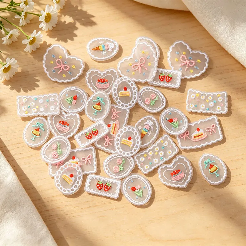 10 Stück 13-50mm Niedliche Spitzenstickerei-Stoffaufnäher, Blumen-Aufkleber, DIY-Kleidungs- und Taschendekorationen cp3904 – Detail 2