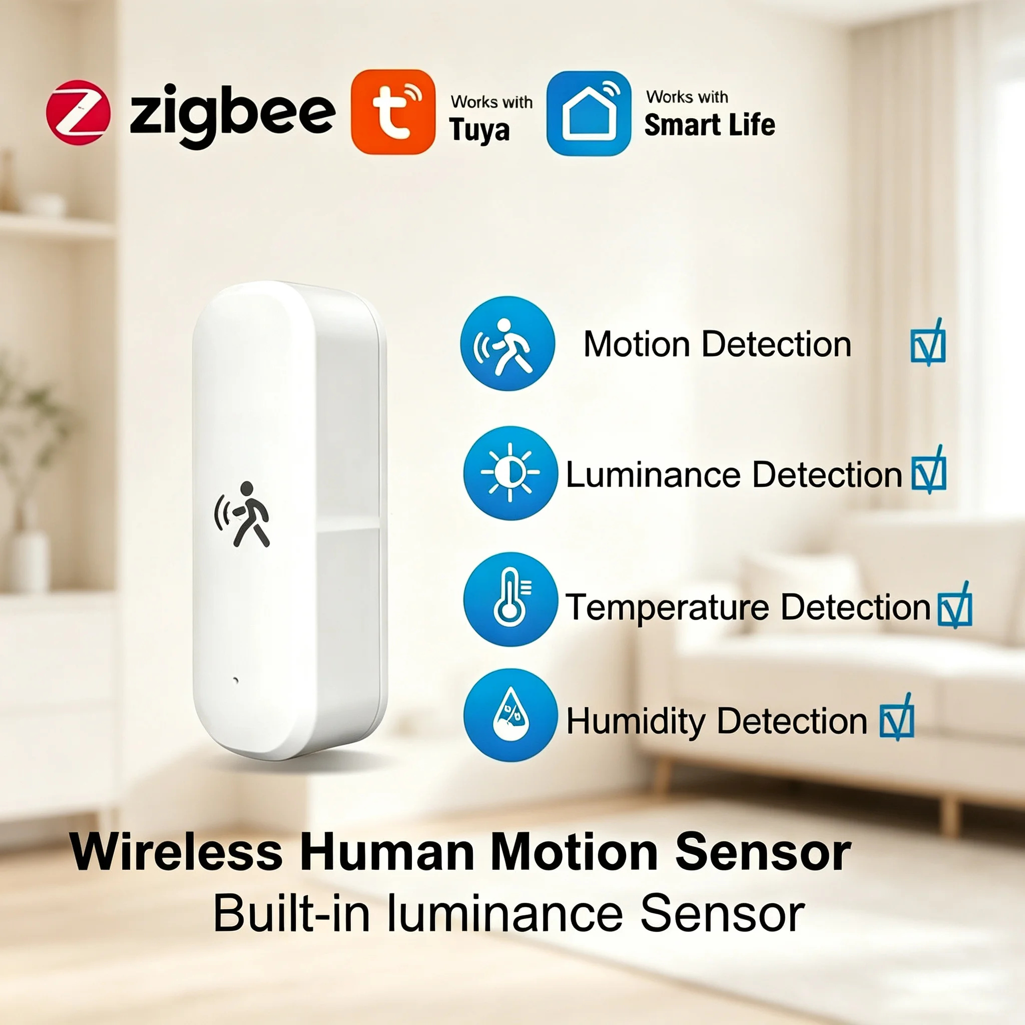 

Tuya 4 in 1 Zigbee Motion Sensor 10G MmWave Radar Smart Human Body Sensor Temperature Humidity Sensor with illuminance