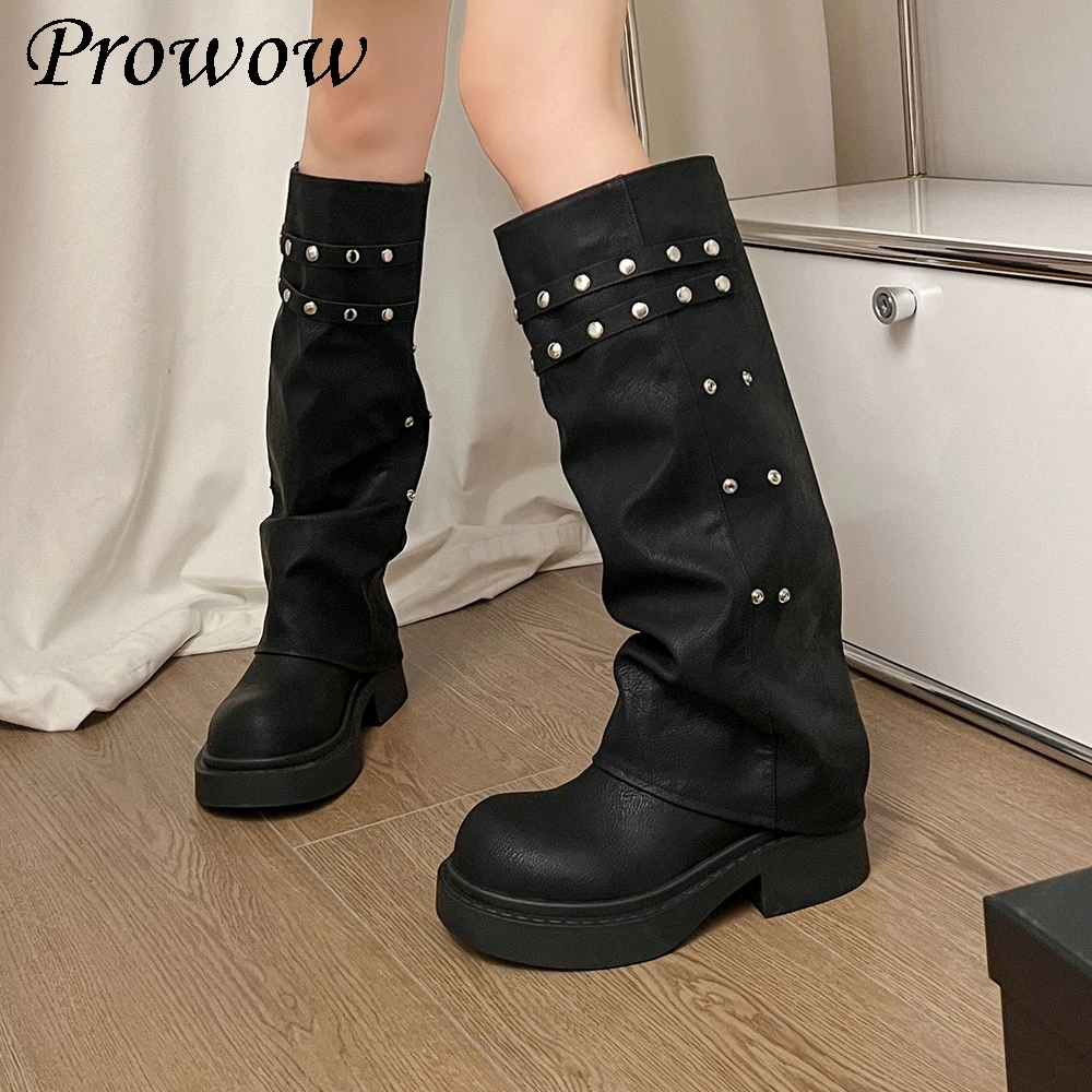 

Новые сапоги до колена на толстой подошве из воловьей кожи с круглой головкой и фланцем с пряжкой на толстом каблуке, женская обувь Zapatos Mujer