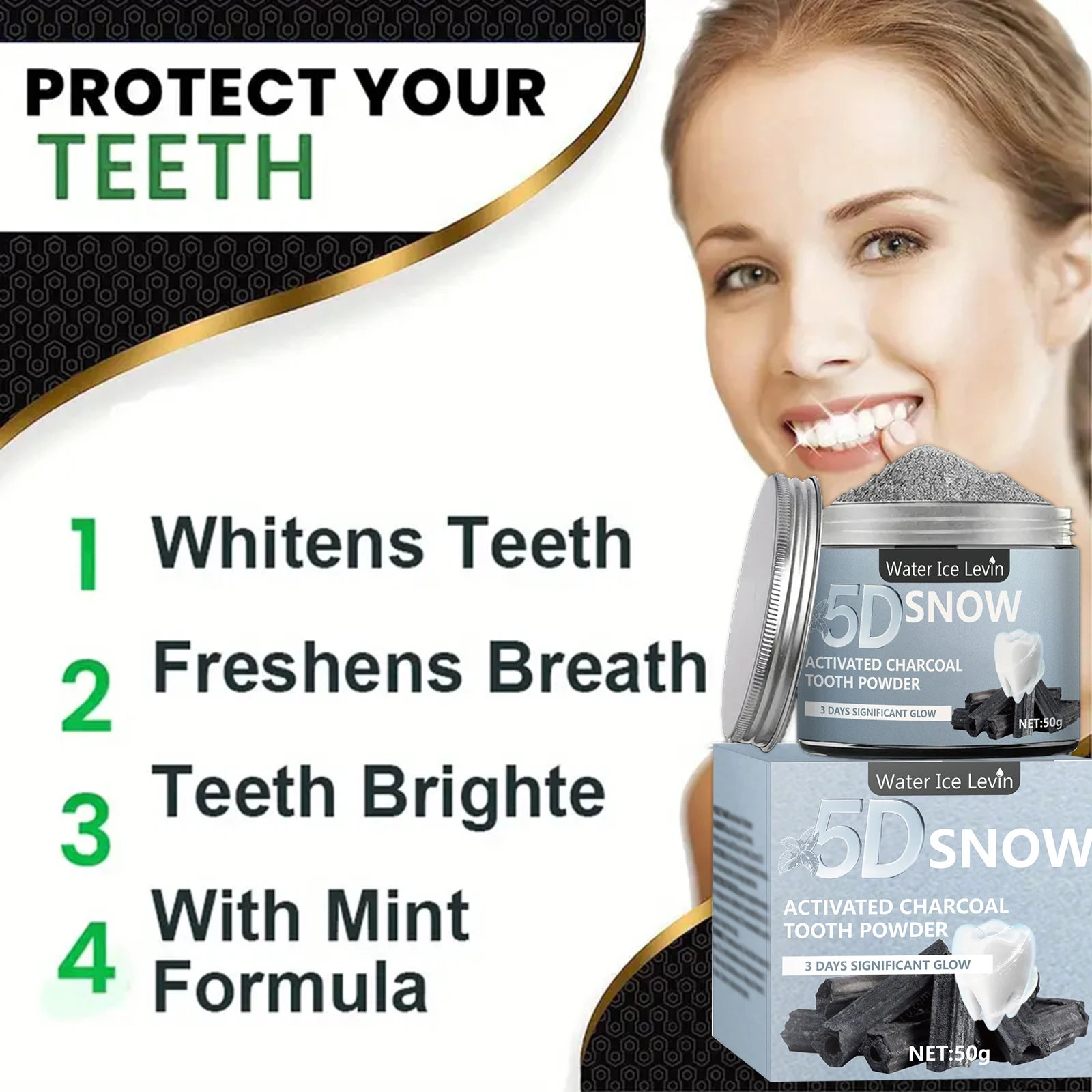 Water Ice Levin 5D Snow Activa - đánh giá và giá Teeth Whitening Powder