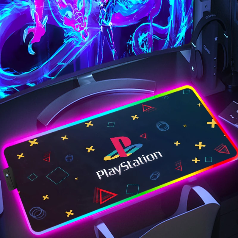 RGB Mouse Pad PlayStationes Anime Mats Computer Accessories Desk Mat Game Mousepad Xxl Office Gaming Gamer Deskmat Large Desktop