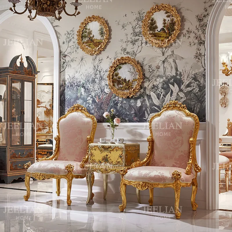 DSA retro luxury romantic solid wood sticker gold foil pink leisure chair bedroom sun room single chair