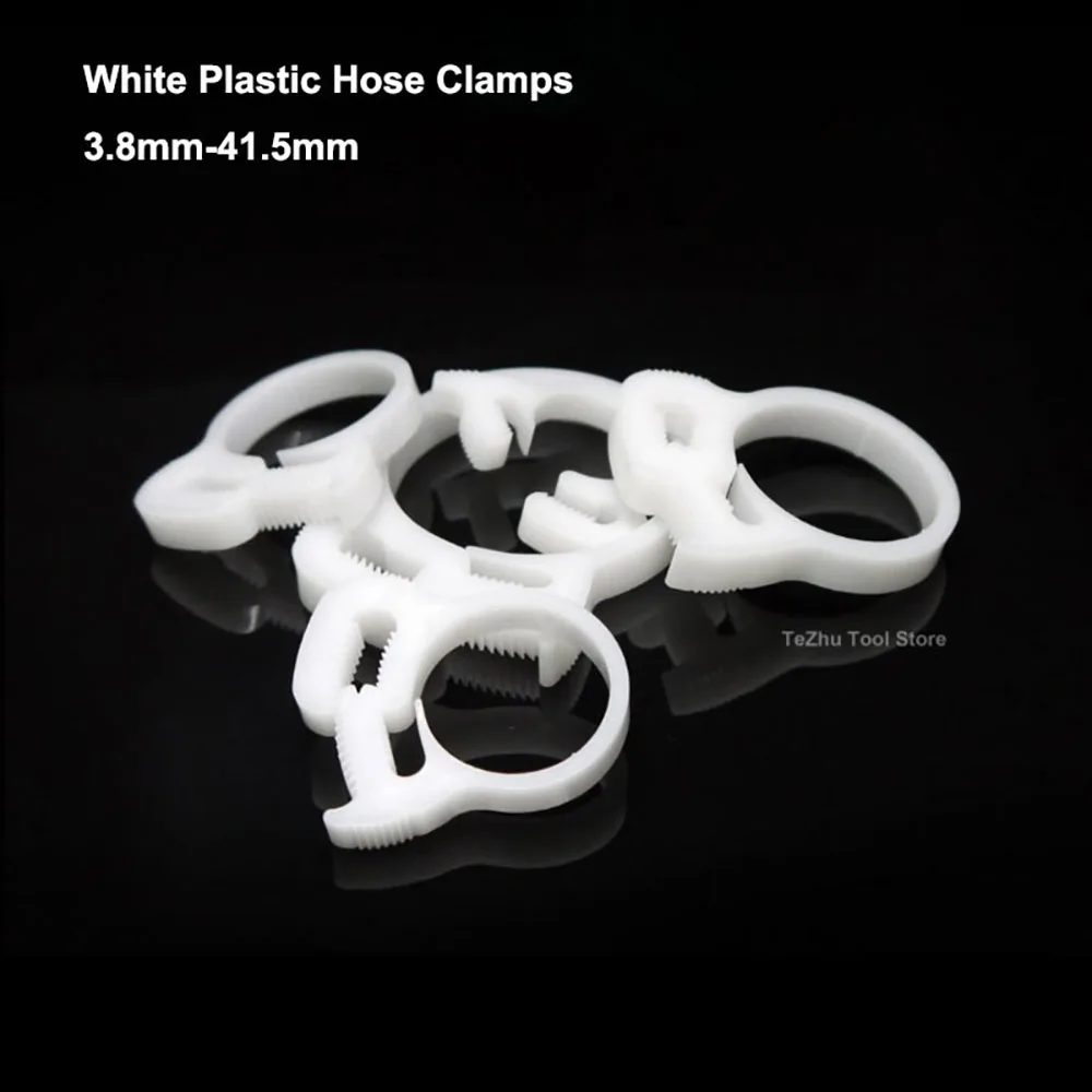 White Hose Clamps 3.8mm-41.5mm Plastic Line Water Pipe Strong Clip Spring Cramps Fuel Air Tube Fitting Fixed Tool