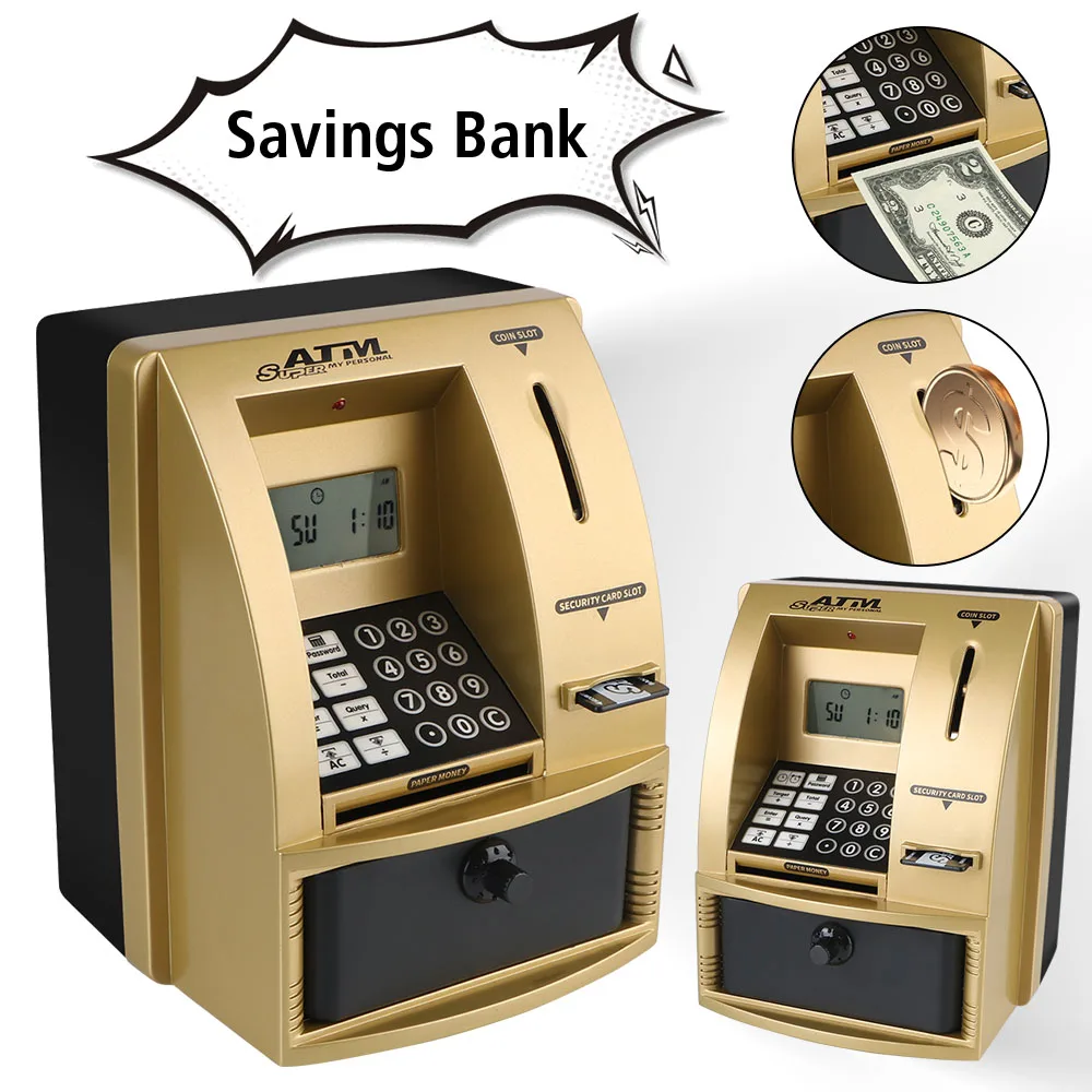 Christmas Gift Electronic Piggy Bank Cash Coins Saving Box ATM Automatic Deposit Banknote Password Money Box ATM Bank Safe Box