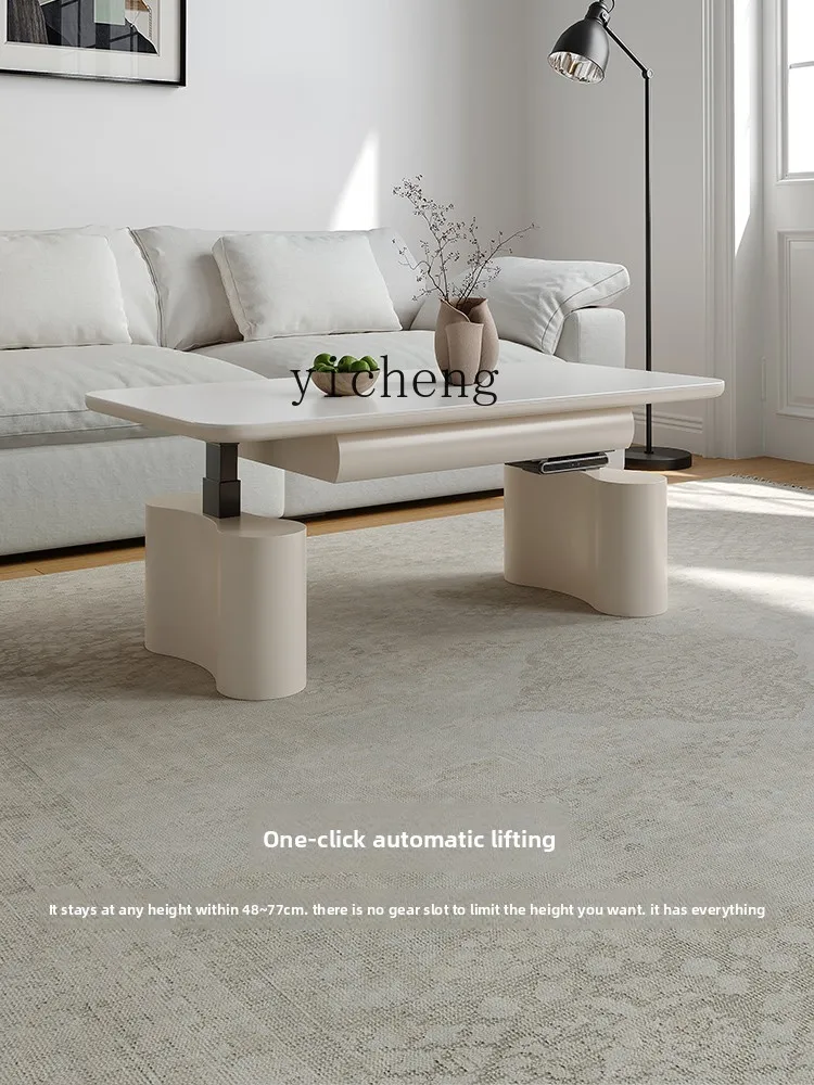 

ZZ liftable dining table integrated dual-purpose rock slab living room electric heating multi-function