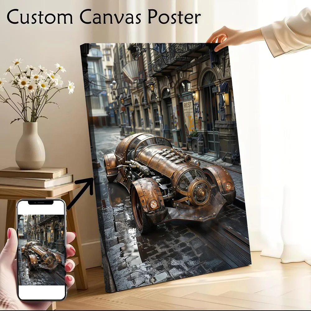 Steampunk Car in City Poster Canvas Wall Art Custom Photo Print Modern Painting for Fans Home Decor Luxury Decoration Bedroom