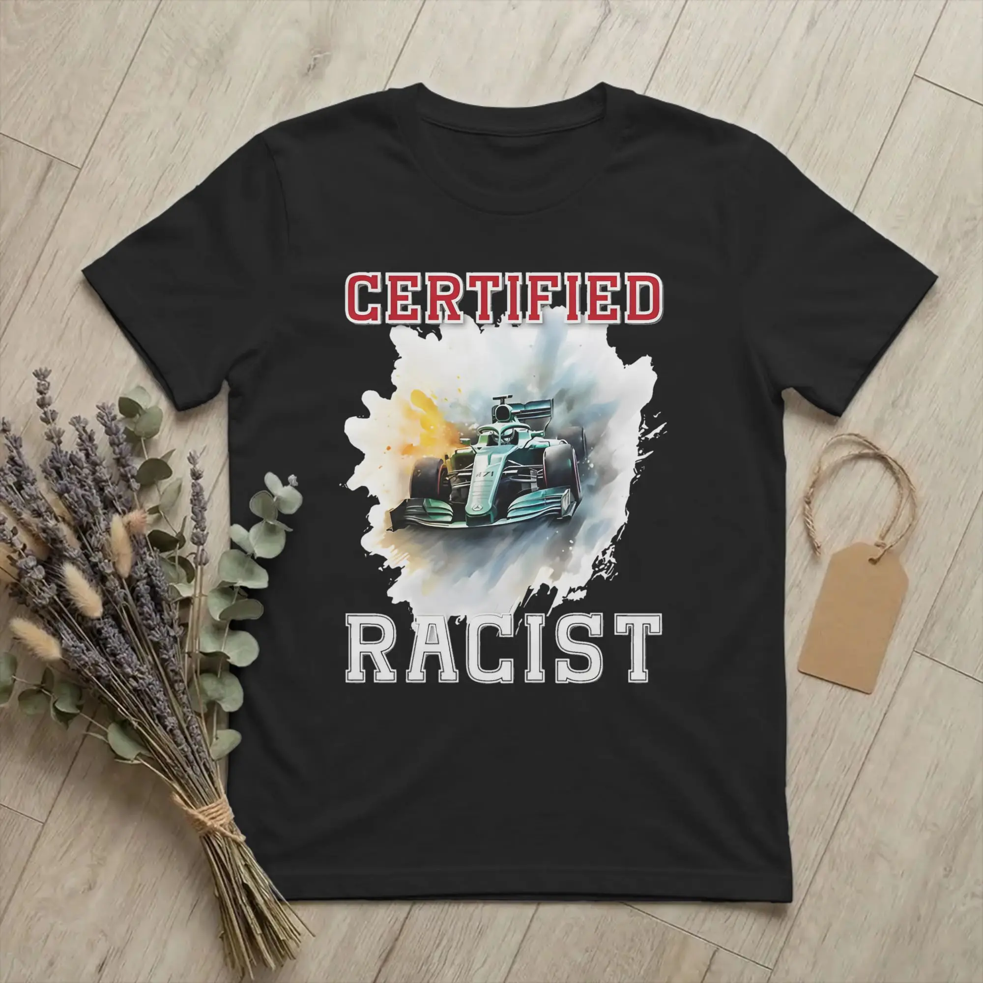 Kawaii Certified Racist Watercolor Art T Shirt Short Sleeve Tops Professional Racist Car Racing Funny 100%Cotton Summer Clothes