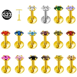 100% G23 Titanium Horse Eyes CZ Labret Piercing Push In Multicolour Tragus Earring Stud Threadless Cartilage Body Jewelry