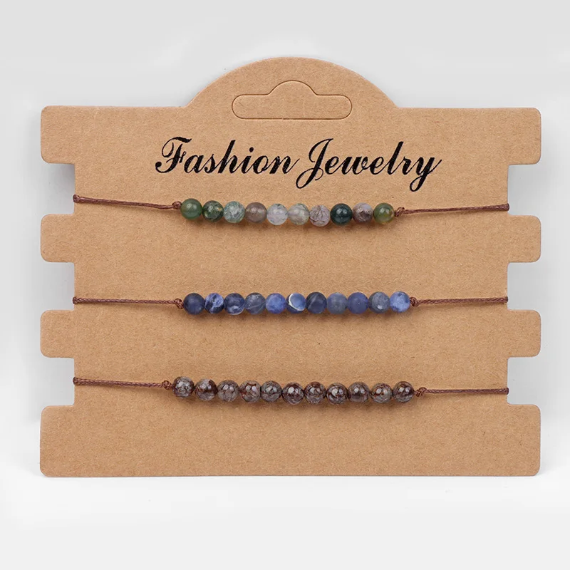 3Pcs/set Multi-layer Natural Stone Rope Friendship Bracelet Set Mini 4MM Beads Bracelets For Women Men Adjustable Wristbands image 3