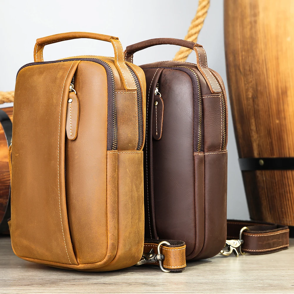 Men's genuine leather chest bag, cowhide chest bag, fashionable shoulder bag, and shoulder bag