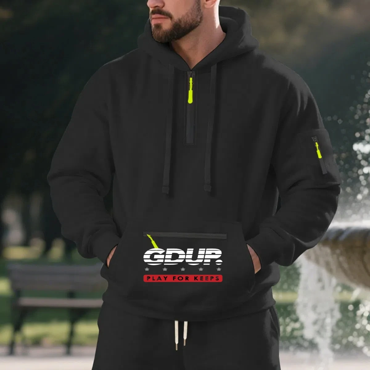 

Men's Autumn/Winter Half-Zip Hooded Sweatshirt Casual Loose Fit Fashion Fluorescent Zipper Outdoor Sweatshirt 2025