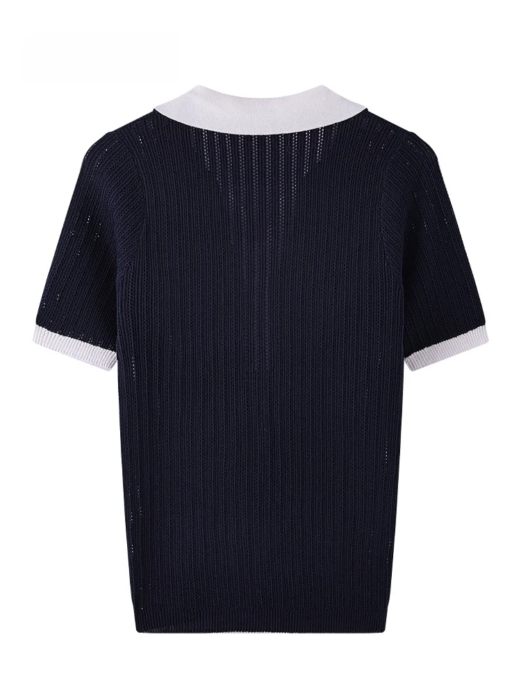 

JZZDEMM Color Blo Ne ort Sve Вязаный топ с вырезами Faionable Летний глазок для женщин Обычный крой для поездок на работу